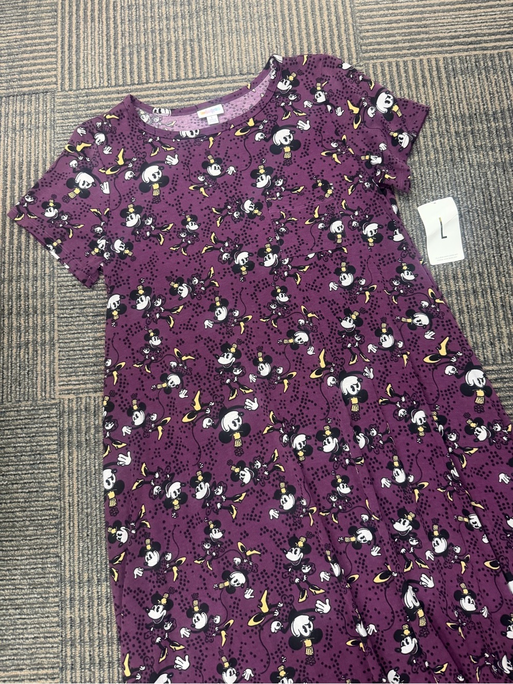 NWT LuLaRoe Disney Carly Purple Vintage Minnie Mouse Dress Sz L
